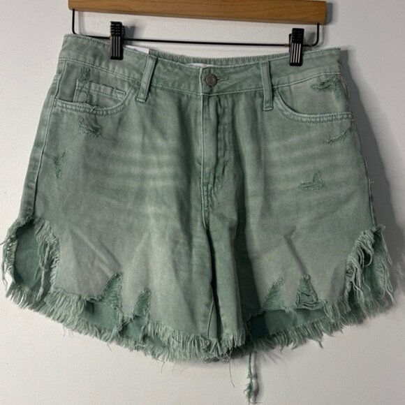 Pants - Frayed Mint Green Denim Shorts